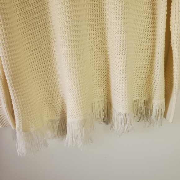 Umgee Cream Fringe Oversized Waffle Knit Pullover Mock Neck Sweater Small - Picture 4 of 6